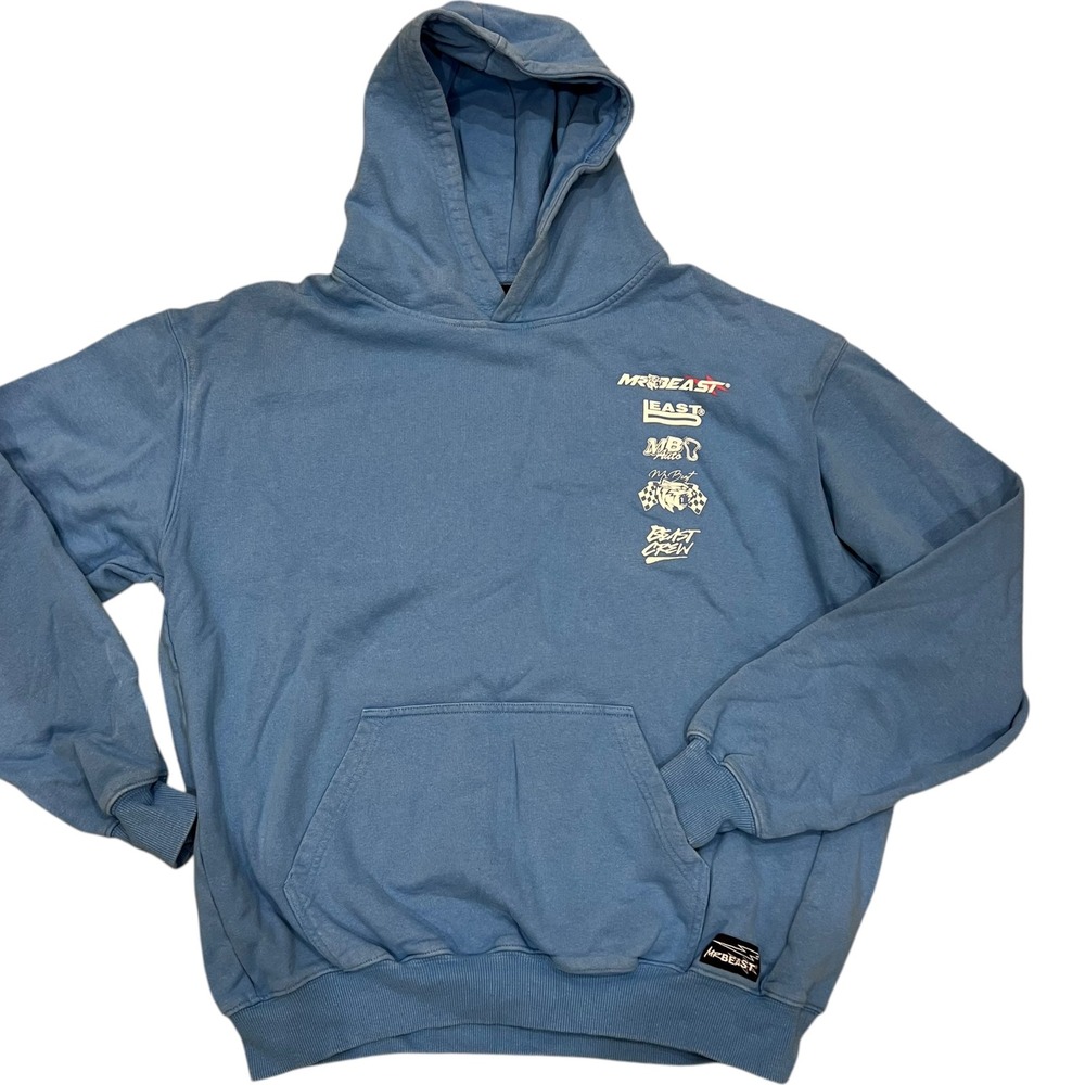 Mr. Beast Racing Team Hoodie‎ Light Blue Pullover Sweatshirt YouTube Merch Small